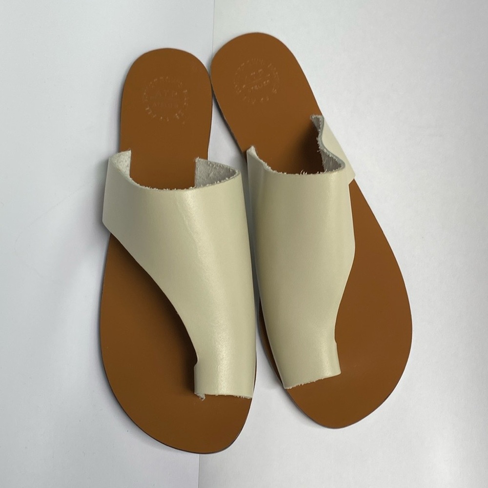 Cream and Brown Minimalist Sandals with Wide Strap Never Worn